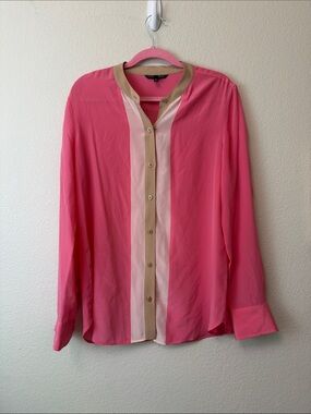 Victoria's Secret 100% Silk Pink Contrast-Trim Button Blouse Size Medium